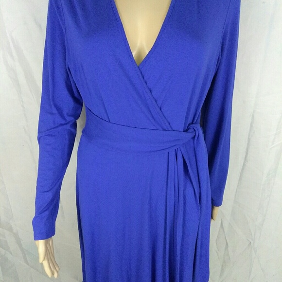 long sleeve blue wrap dress